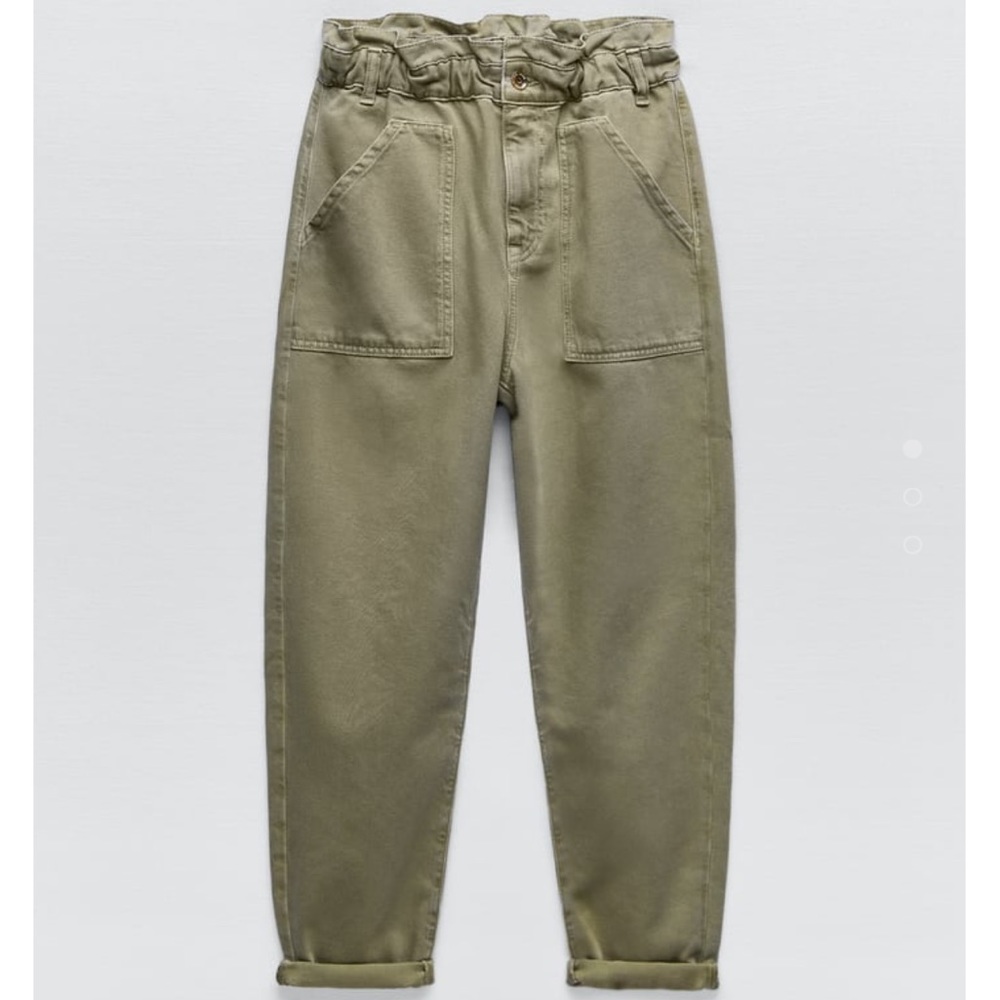 Zara Green Baggy Paperbag Jeans NWOT